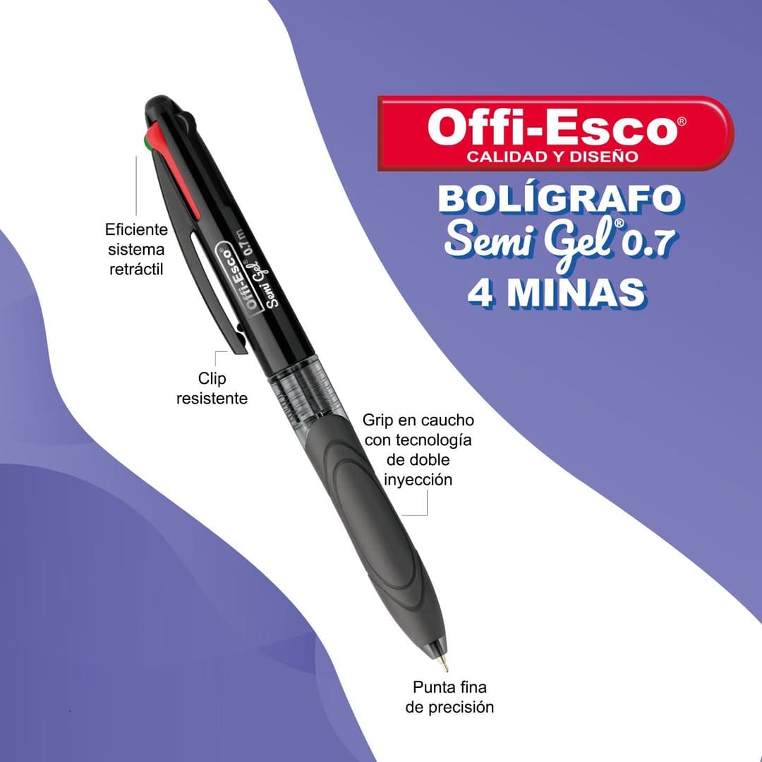 Bolígrafo Tradicional 4 en 1 mina de 0.7 mm caja por 6 OE-16F
