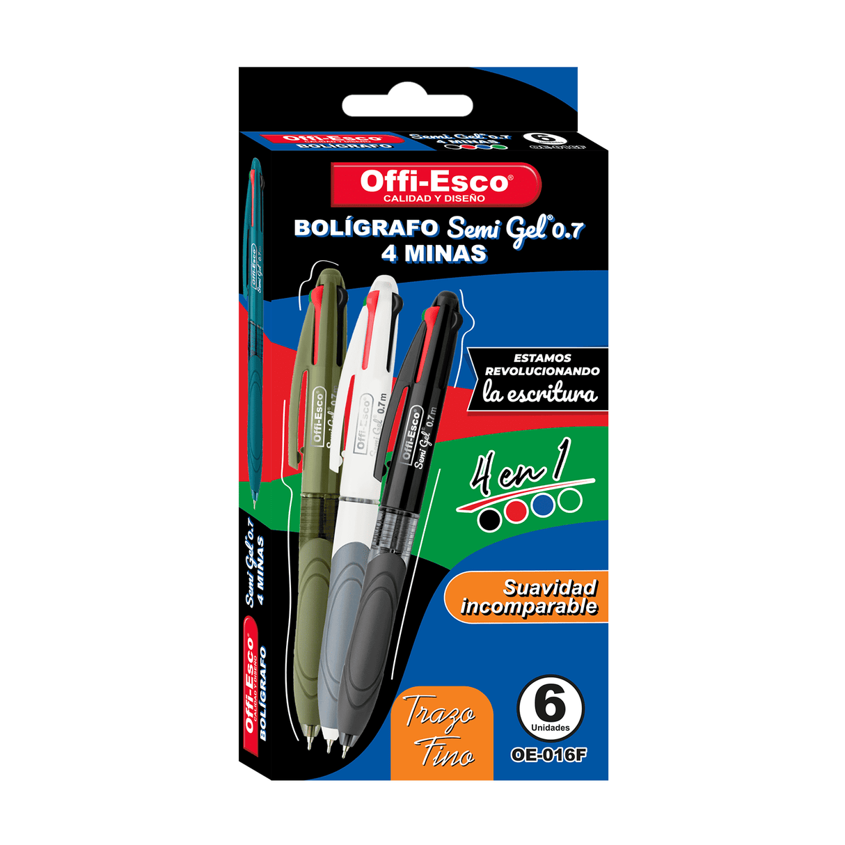 Bolígrafo Tradicional 4 en 1 mina de 0.7 mm caja por 6 OE-16F