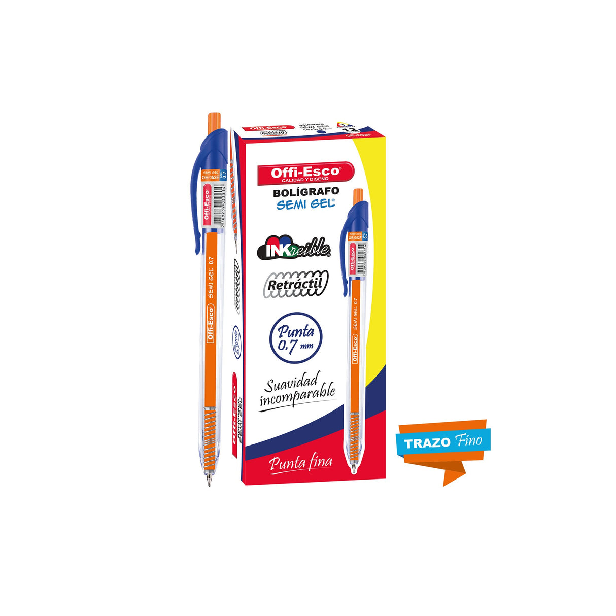Bolígrafo Semi Gel 0.7 mm Inkreible Retráctil caja por 12 unidades OE-052F