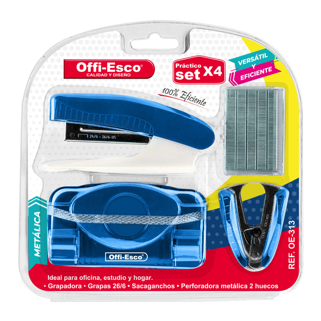 SET X4: Cosedora Sacaganchos Perforadora y Grapas OE-313