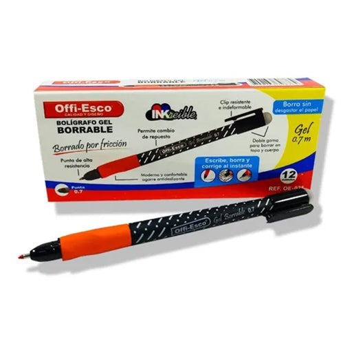 Bolígrafo Gel Borrable 0.7 mm caja por 12 unidades OE-025