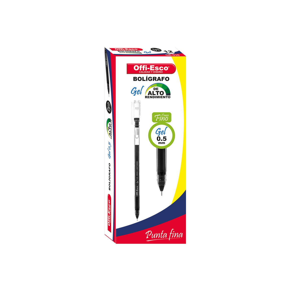 Bolígrafo Gel de Alto Rendimiento Trazo fino 0.5 mm caja por 12 unidades OE-036
