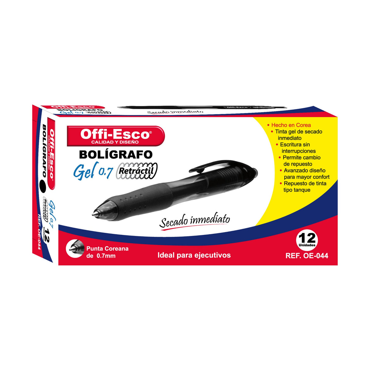 Bolígrafo Gel 0.7 mm retráctil caja por 12 unidades OE-044