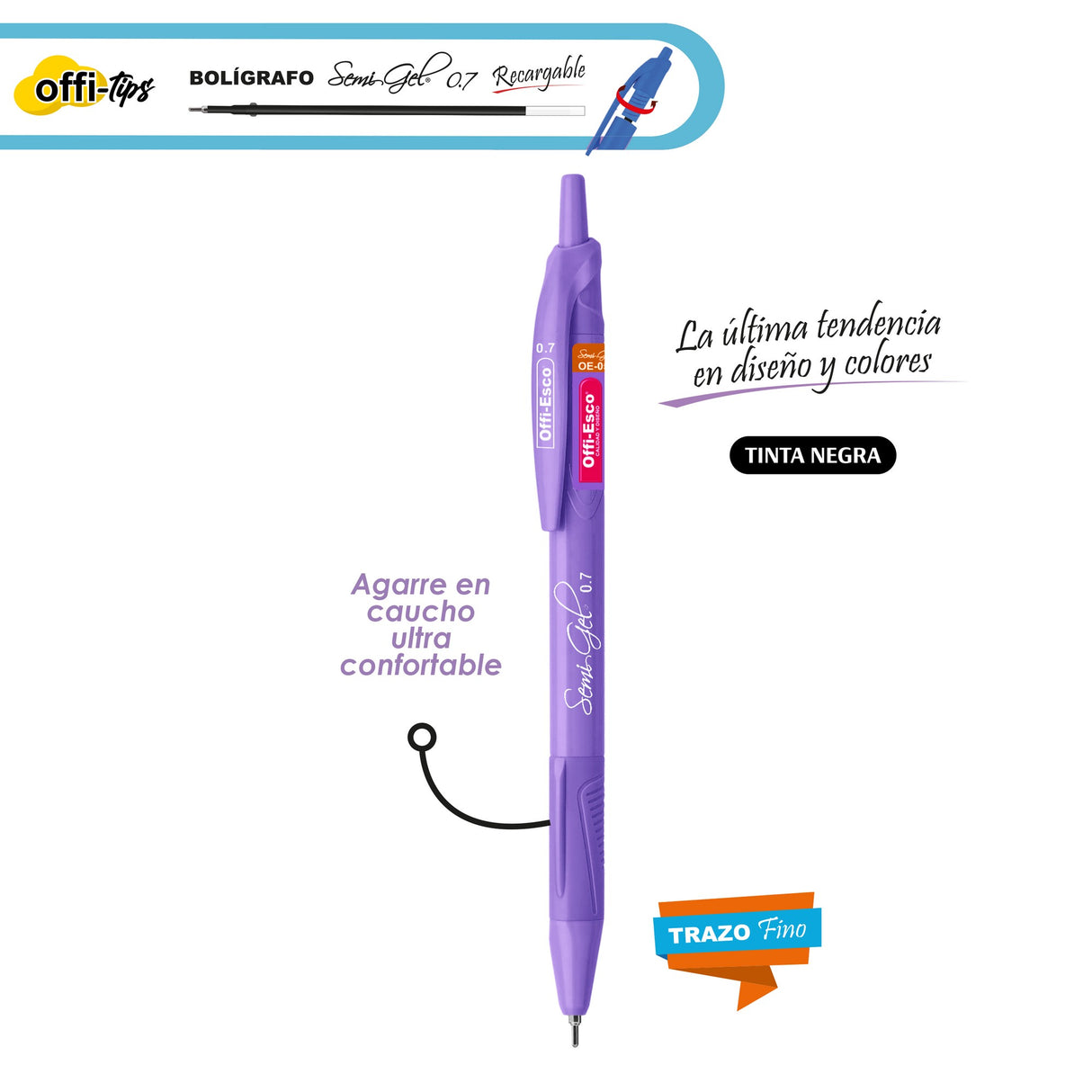 Bolígrafo Cuerpo Color Pastel Retráctil OE-055F