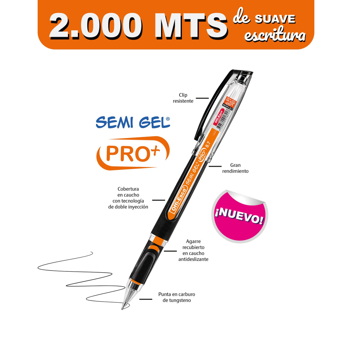 Bolígrafo Semi Gel Pro+ 0.7 mm ultrasuave Con tapa inkreible Caja por 12 unidades OE-078F