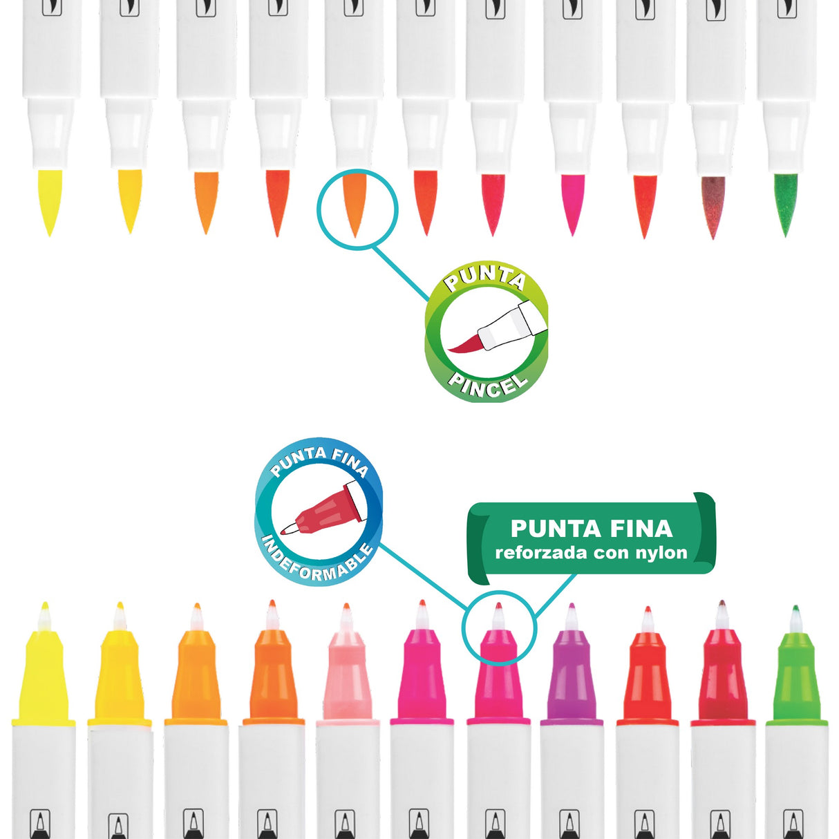 Plumones Doble Punta Pincel 12 Unidades OE-096