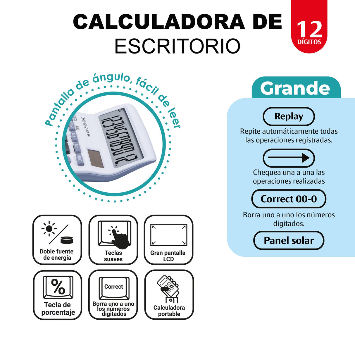 Calculadora Grande 12 Dígitos OE-961