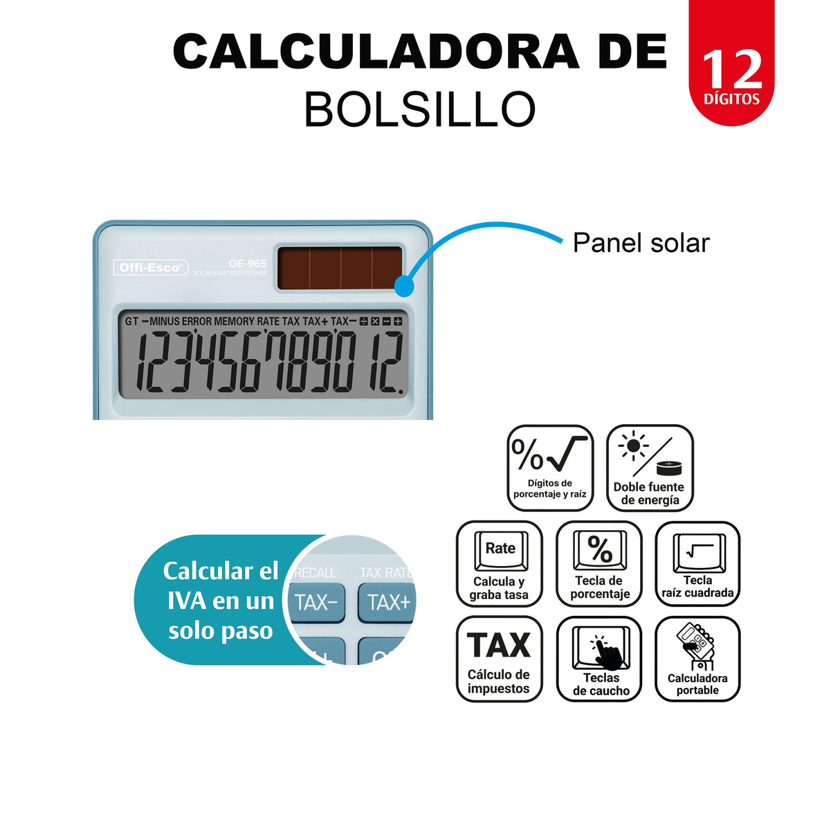 Calculadora Pequeña 12 Dígitos OE-965