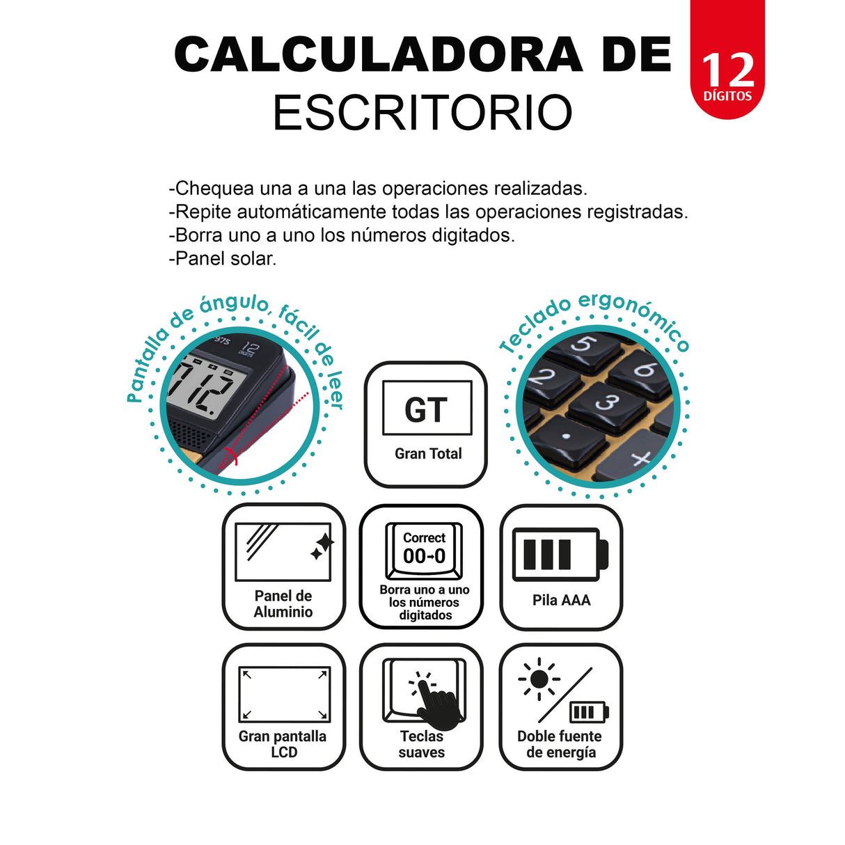 Calculadora Grande Teclado 12 Dígitos OE-975