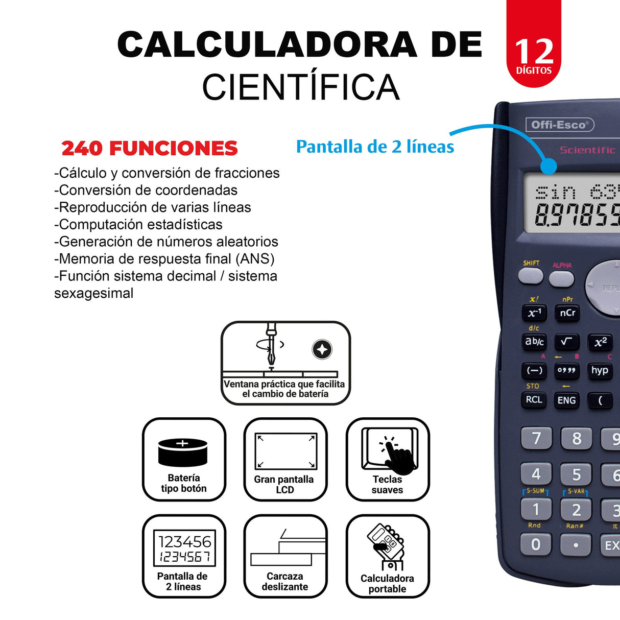 Calculadora Científica Mediana Teclado 10+2 Dígitos OE-985