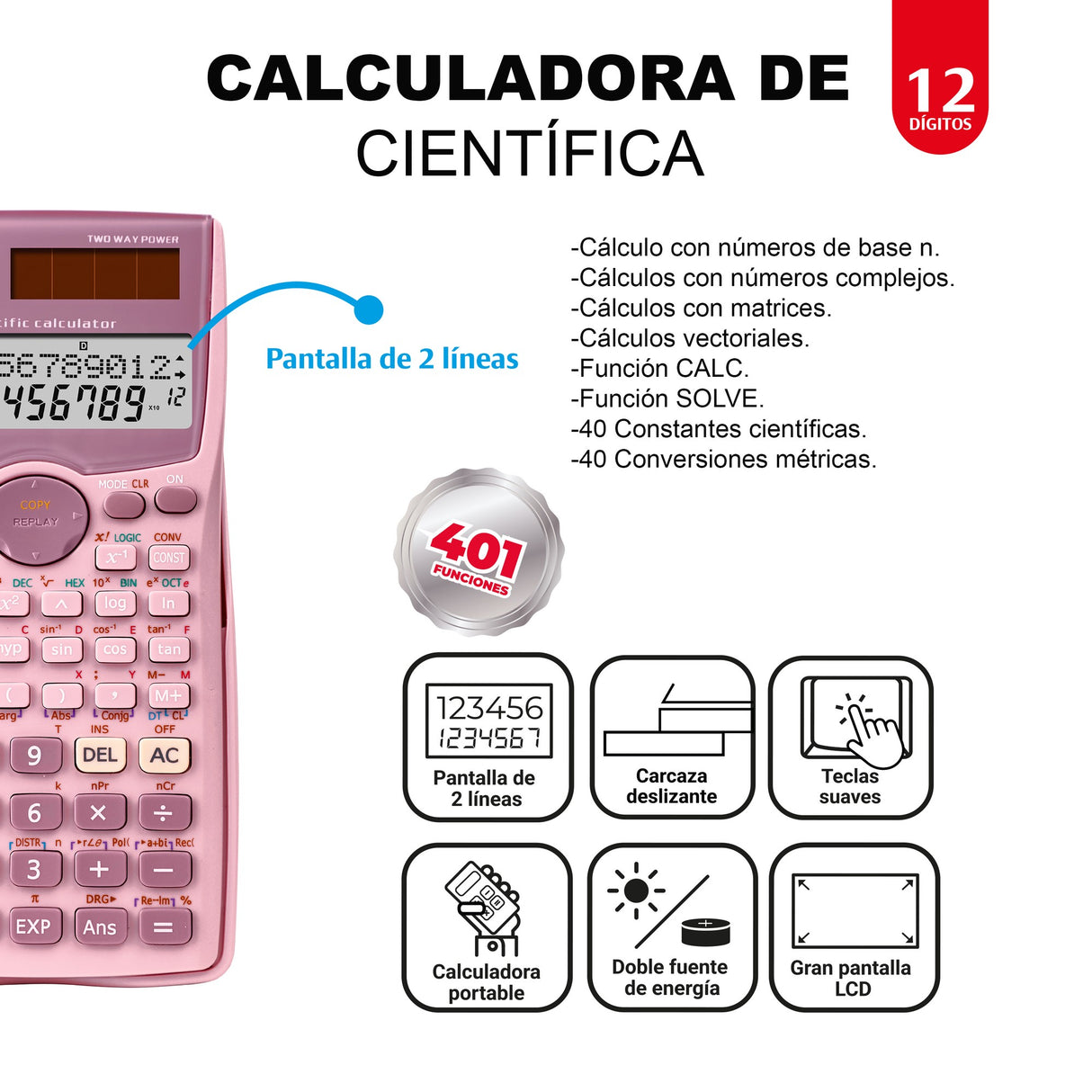 Calculadora Científica 401 Funciones Mediana 10+2 Dígitos OE-987