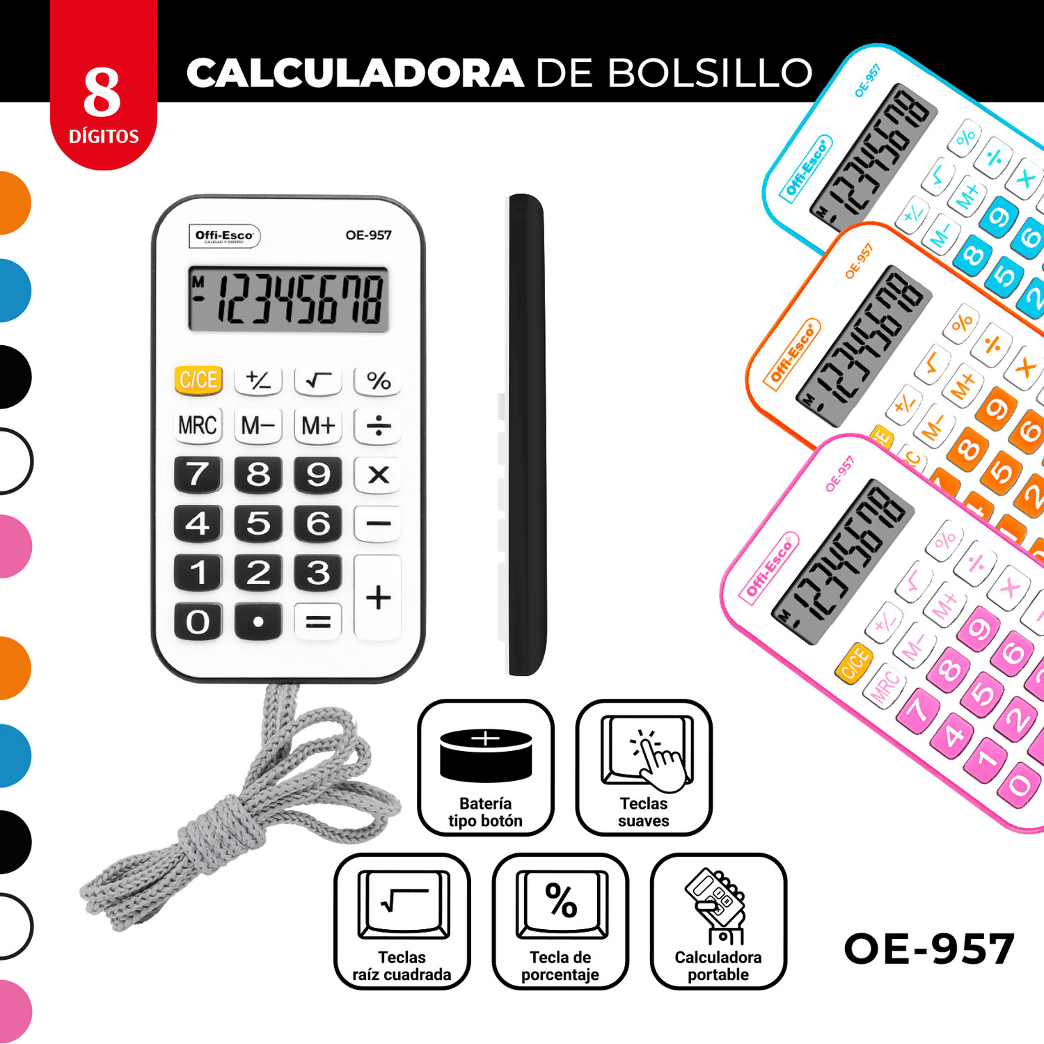 Calculadora de Bolsillo con Cordón OE-957