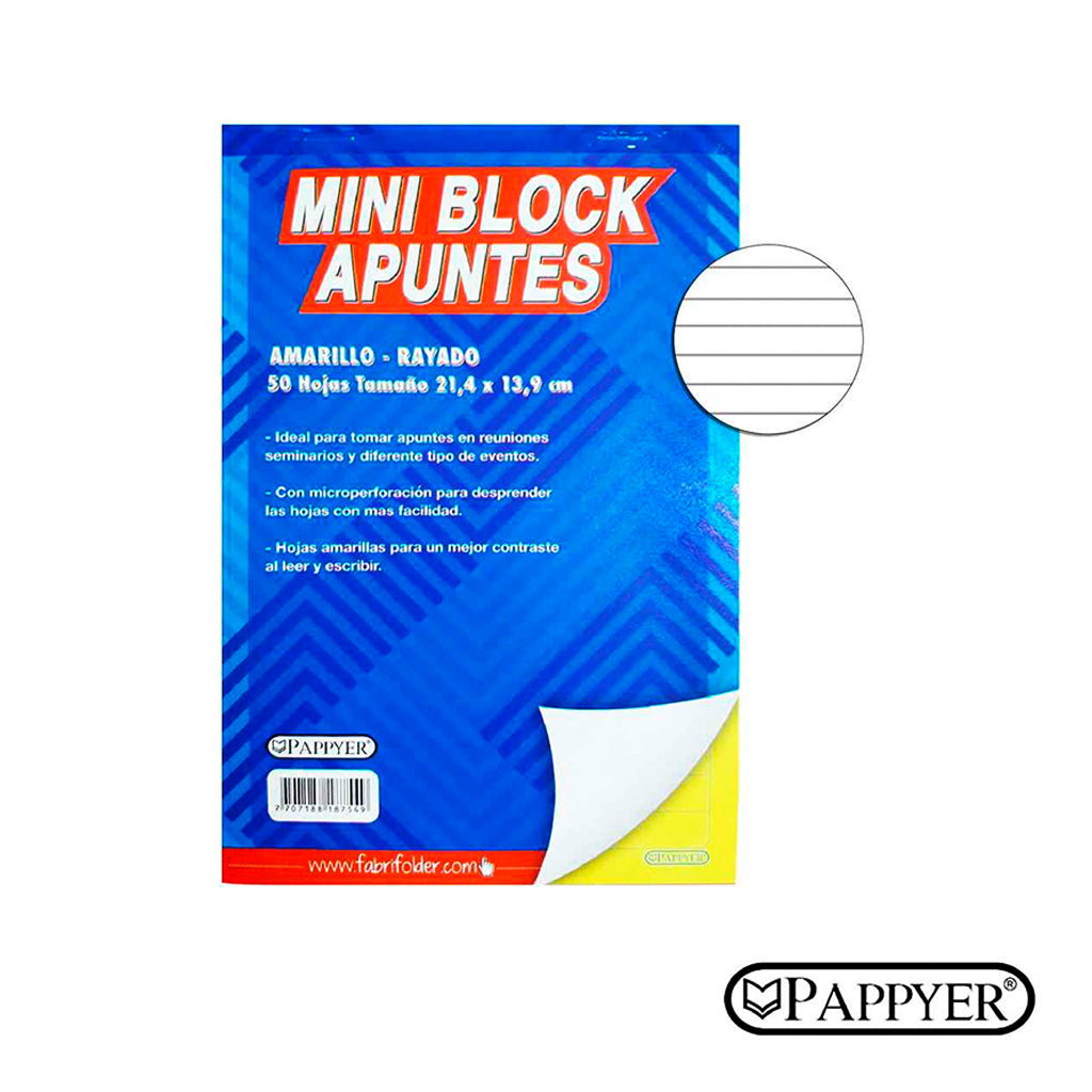 Mini Block Apuntes Amarillo a Cuadros Media Carta