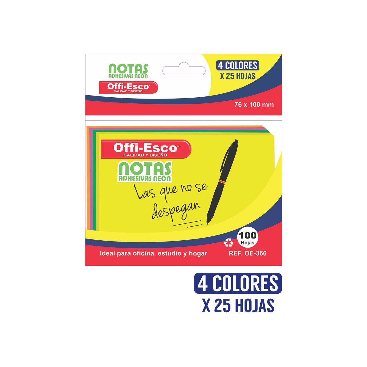 Notas Stick Rectangular 100 Hojas Surtida OE-366