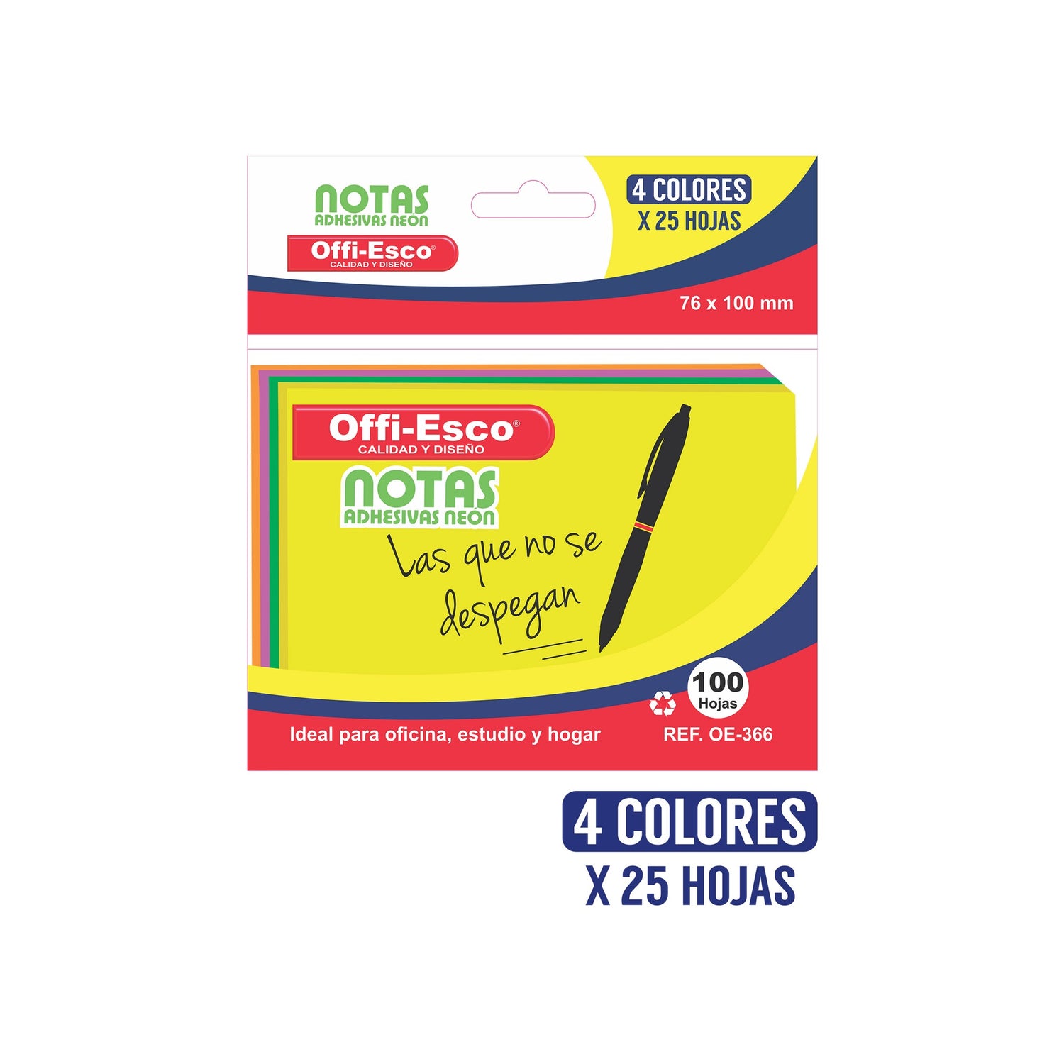 Notas Stick Rectangular 100 Hojas Surtida OE-366