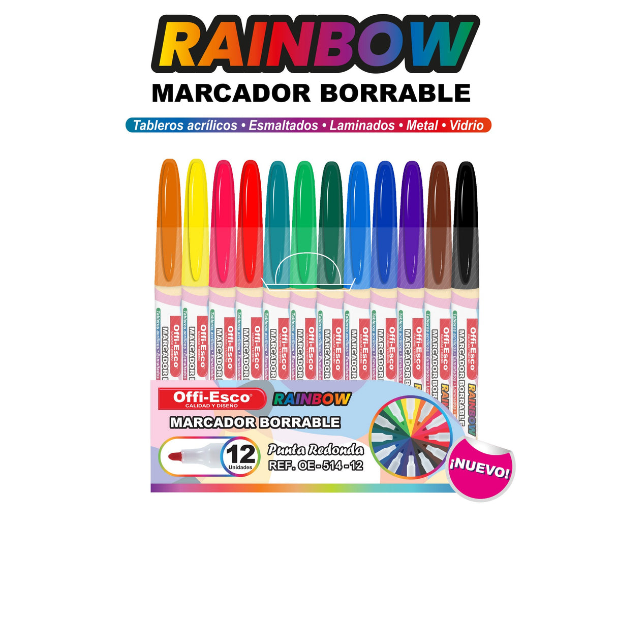 Marcador Borrable Rainbow Punta Redonda OE-514