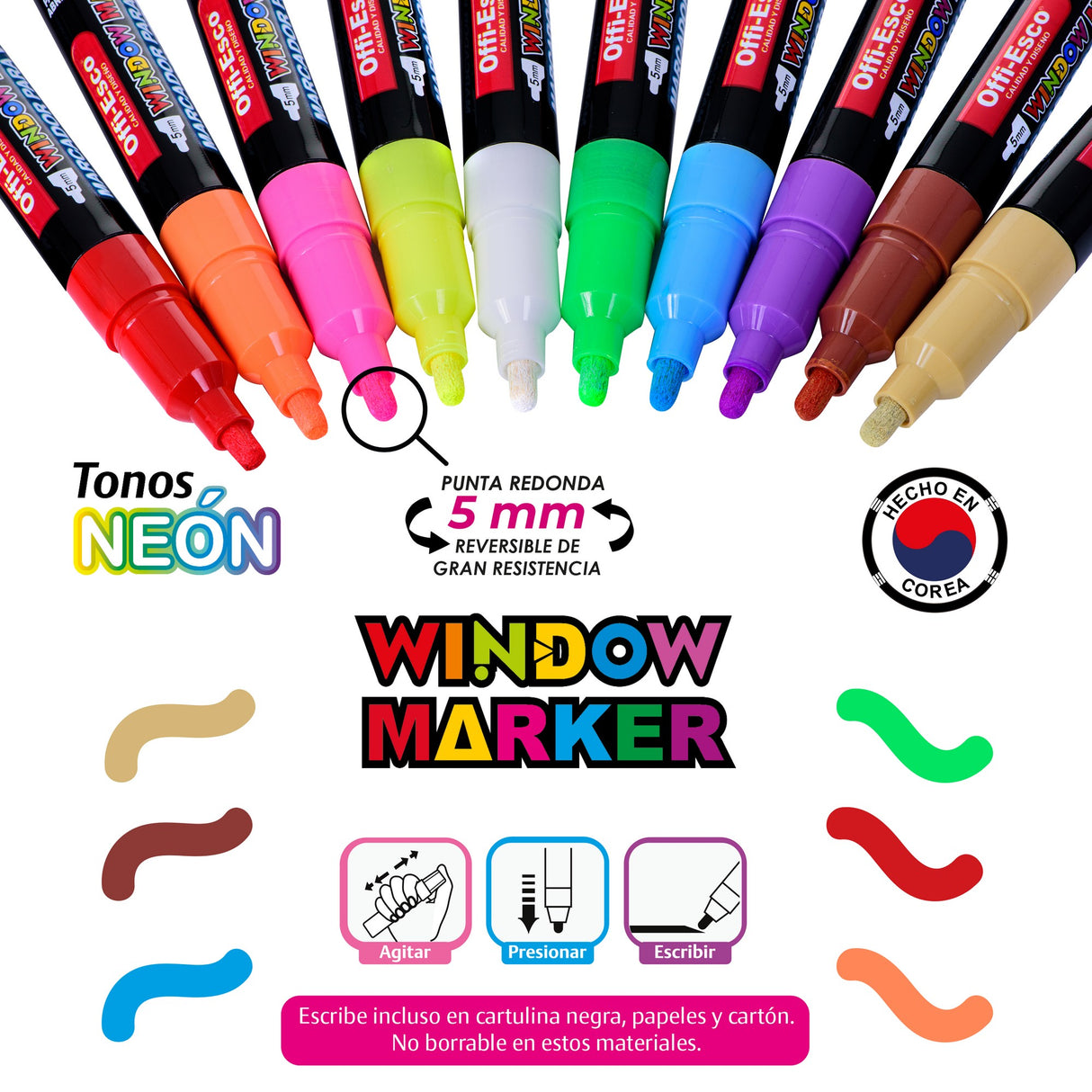 Marcador Neón Lavable Para Vidrio 5 mm OE-552