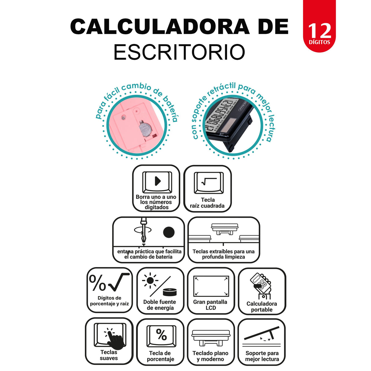 Calculadora Mediana Teclado Plano 12 Dígitos OE-971